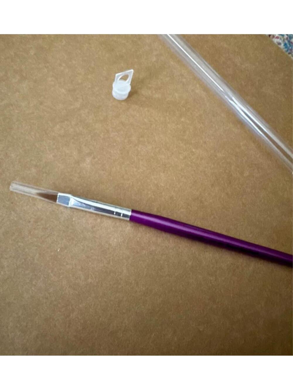 Purple Handle Flat Makeup Brush with Protective Cap and Tube